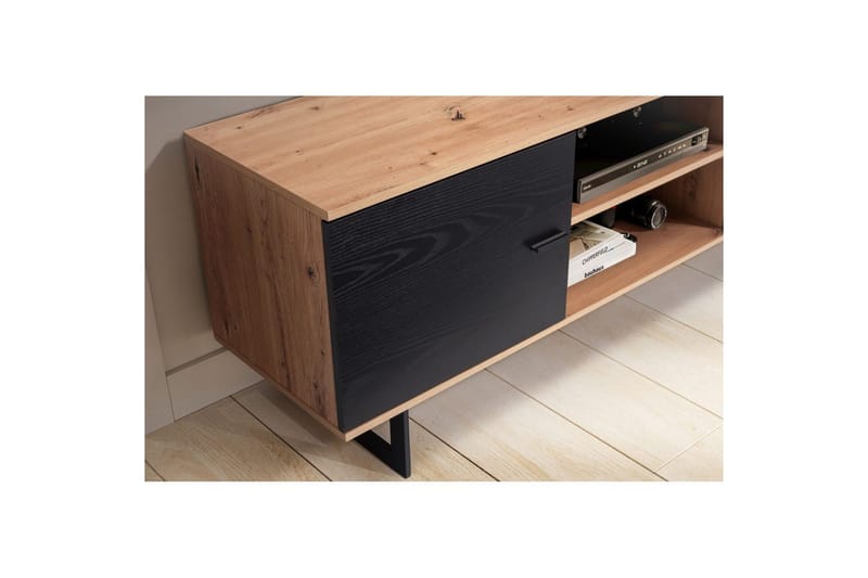 Lavbord Wohnling moderne sponplate, 2 dører, oppbevaringsbrett, metallben, moderne stil Eik, svart - Eik, svart - Møbler - Mediamøbel & tv møbel - TV-skap