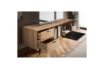 Lavbord Wohnling moderne sponplate, 2 skuffer, 1 dør, oppbevaringsbrett, metallben, moderne stil Eik, Marmor, Svart - Eik, Marmor, Svart - Møbler - Mediamøbel & tv møbel - Mediestativ & veggfeste