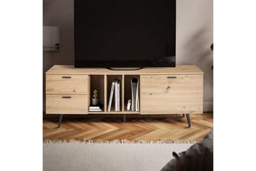Lavbord Wohnling moderne sponplate, 2 skuffer, 1 dør, oppbevaringsbrett, metallben, moderne stil Svart, Eik - Svart, Eik - Møbler - Mediamøbel & tv møbel - Mediestativ & veggfeste