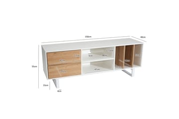 Lavbord Wohnling moderne sponplate, 2 skuffer, oppbevaringsbrett, metallben, moderne stil Hvit, eik - Hvit, eik - Møbler - Mediamøbel & tv møbel - TV-benk & mediabenk