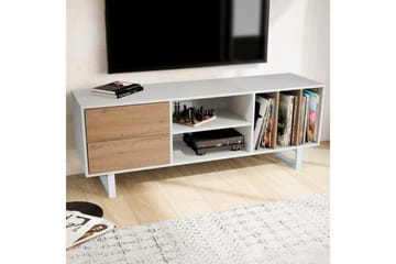 Lavbord Wohnling moderne sponplate, 2 skuffer, oppbevaringsbrett, metallben, moderne stil Hvit, eik - Hvit, eik - Møbler - Mediamøbel & tv møbel - TV-benk & mediabenk