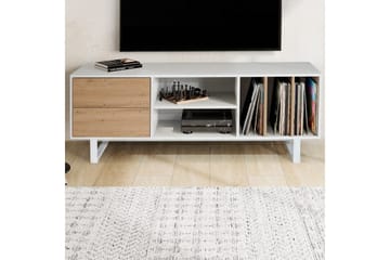 Lavbord Wohnling moderne sponplate, 2 skuffer, oppbevaringsbrett, metallben, moderne stil Hvit, eik - Hvit, eik - Møbler - Mediamøbel & tv møbel - TV-benk & mediabenk