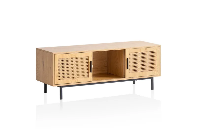 Lavbord Wohnling sponplate foliert med 2 skyvedører, wienerflette, moderne stil Eik, Eik