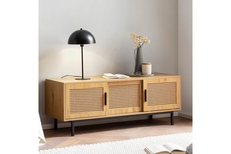 Lavbord Wohnling sponplate foliert med 2 skyvedører, wienerflette, moderne stil Eik - Eik - Møbler - Mediamøbel & tv møbel - TV-benk & mediabenk