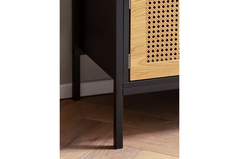 Lavbord Wohnling sponplate foliert med 2 skyvedører, wienerflette, moderne stil Svart, Eik - Svart, Eik - Møbler - Mediamøbel & tv møbel - TV-benk & mediabenk