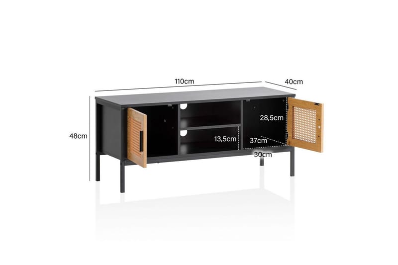 Lavbord Wohnling sponplate foliert med 2 skyvedører, wienerflette, moderne stil Svart, Eik - Svart, Eik - Møbler - Mediamøbel & tv møbel - TV-benk & mediabenk