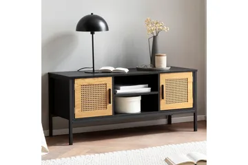 Lavbord Wohnling sponplate foliert med 2 skyvedører, wienerflette, moderne stil Svart, Eik - Svart, Eik - Møbler - Mediamøbel & tv møbel - TV-benk & mediabenk