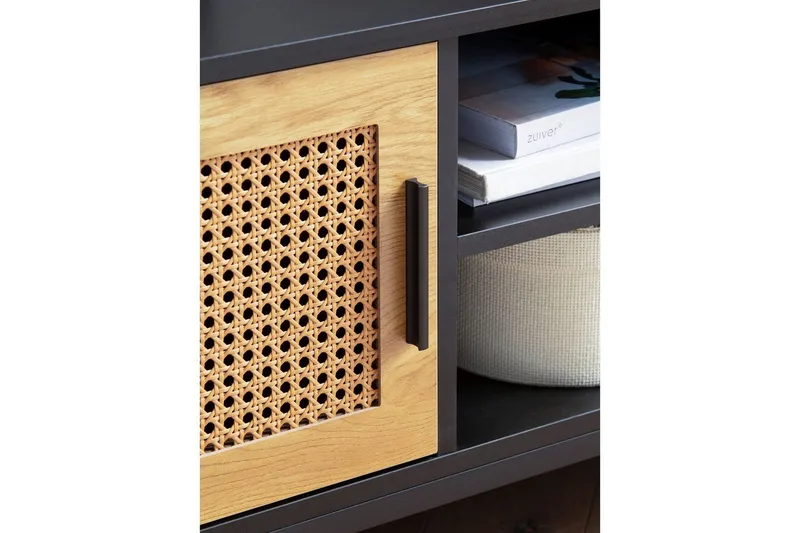 Lavbord Wohnling sponplate foliert med 2 skyvedører, wienerflette, moderne stil Svart, Eik - Svart, Eik - Møbler - Mediamøbel & tv møbel - TV-benk & mediabenk