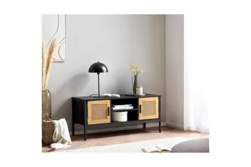 Lavbord Wohnling sponplate foliert med 2 skyvedører, wienerflette, moderne stil Svart, Eik - Svart, Eik - Møbler - Mediamøbel & tv møbel - TV-benk & mediabenk