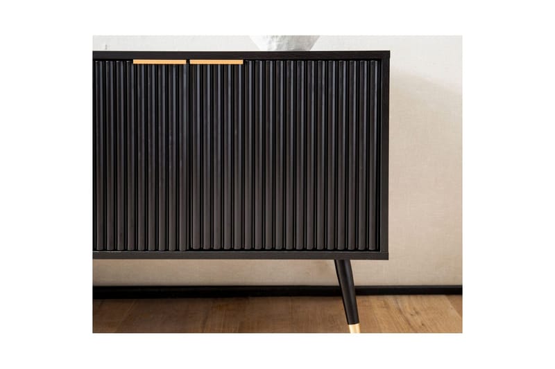 Lavbord Wohnling Sponplate Svart Foliert med 2 Dører Moderne Eik med Metallben - Møbler - Mediamøbel & tv møbel - TV-benk & mediabenk