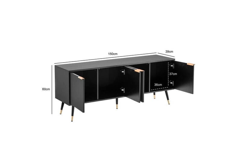 Lavbord Wohnling Sponplate Svart Foliert med 2 Dører Moderne Eik med Metallben - Møbler - Mediamøbel & tv møbel - TV-benk & mediabenk