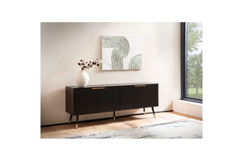 Lavbord Wohnling Sponplate Svart Foliert med 2 Dører Moderne Eik med Metallben - Møbler - Mediamøbel & tv møbel - TV-benk & mediabenk