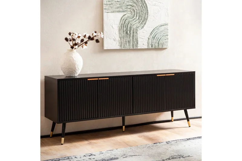 Lavbord Wohnling Sponplate Svart Foliert med 2 Dører Moderne Eik med Metallben - Møbler - Mediamøbel & tv møbel - TV-benk & mediabenk