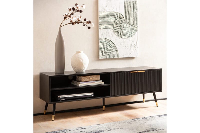 Lavbord Wohnling Sponplate Svart Foliert med 2 Dører Oppbevaringsbrett Moderne - Møbler - Mediamøbel & tv møbel - TV-benk & mediabenk