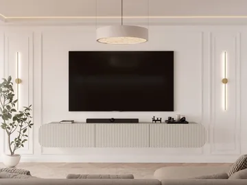 Lerva Veggmontert TV-benk 239 cm med Oppbevaring i Lyst Tre - Beige - Møbler - Mediamøbel & tv møbel - TV-benk & mediabenk