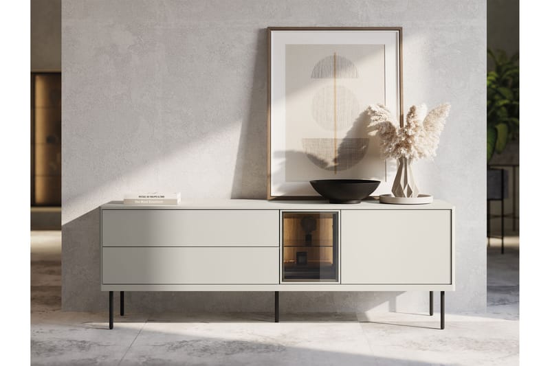 Levisa Gulvstående TV-Benk 161 cm med Oppbevaring i Malt Tre - Beige - Møbler - Mediamøbel & tv møbel - TV-benk & mediabenk