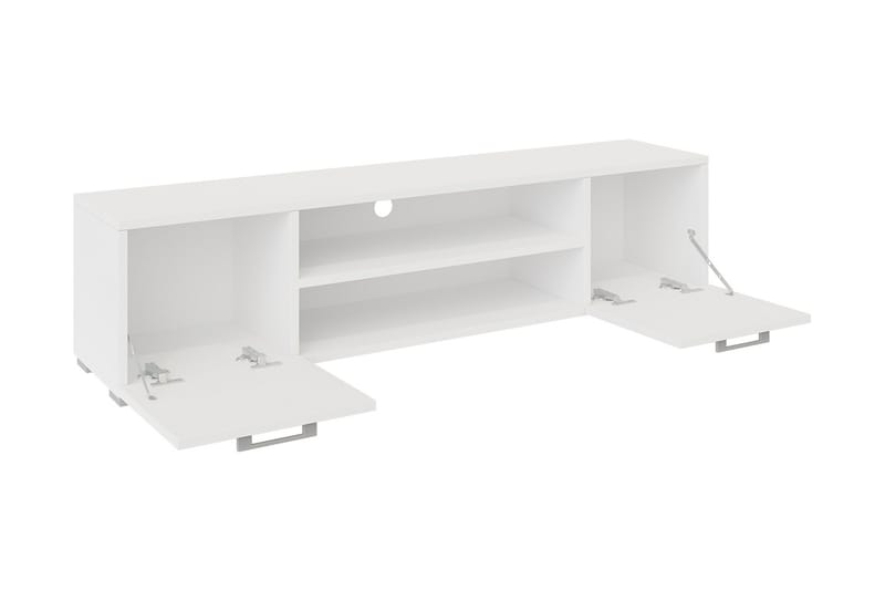 Lindesberg Gulvstående TV-benk 156 cm med Oppbevaring i Malt Tre - Hvit - Møbler - Mediamøbel & tv møbel - TV-benk & mediabenk