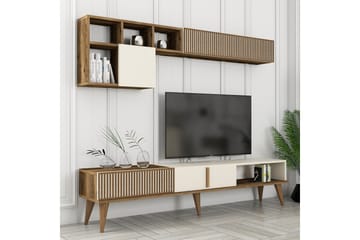 Lissione Gulvstående Tv-benk 180 cm med Oppbevaring i Valnøtt - Kremhvit - Møbler - Mediamøbel & tv møbel - TV-benk & mediabenk