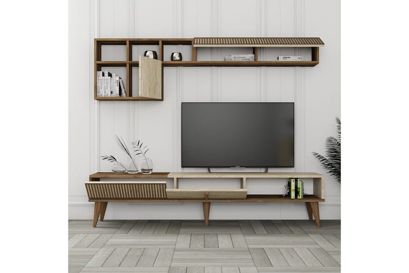 Lissione Tv-benk 180 cm - Valnøtt/Beige - Møbler - Mediamøbel & tv møbel - TV-benk & mediabenk