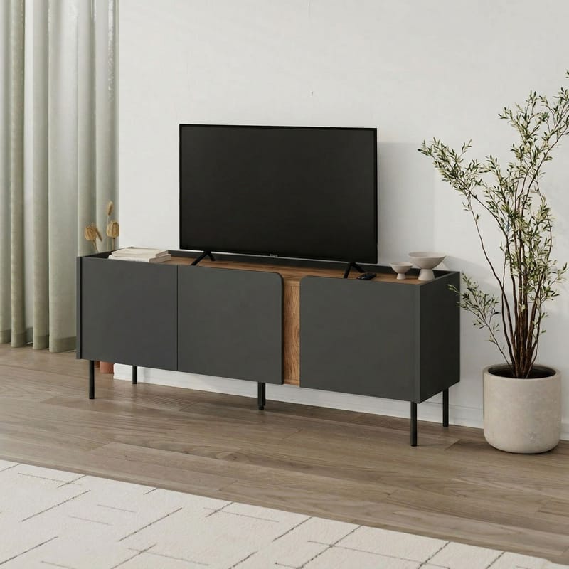 Lomar TV-benk 140x53,9x35,5 cm - Antrasitt/Naturlig eik/Svart - Møbler - Mediamøbel & tv møbel - TV-benk & mediabenk