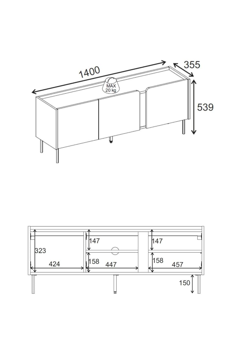Lomar TV-benk 140x53,9x35,5 cm - Antrasitt/Naturlig eik/Svart - Møbler - Mediamøbel & tv møbel - TV-benk & mediabenk