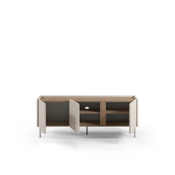 Lomar TV-benk 140x53,9x35,5 cm - Sandstein og naturlig eik - Møbler - Mediamøbel & tv møbel - TV-benk & mediabenk