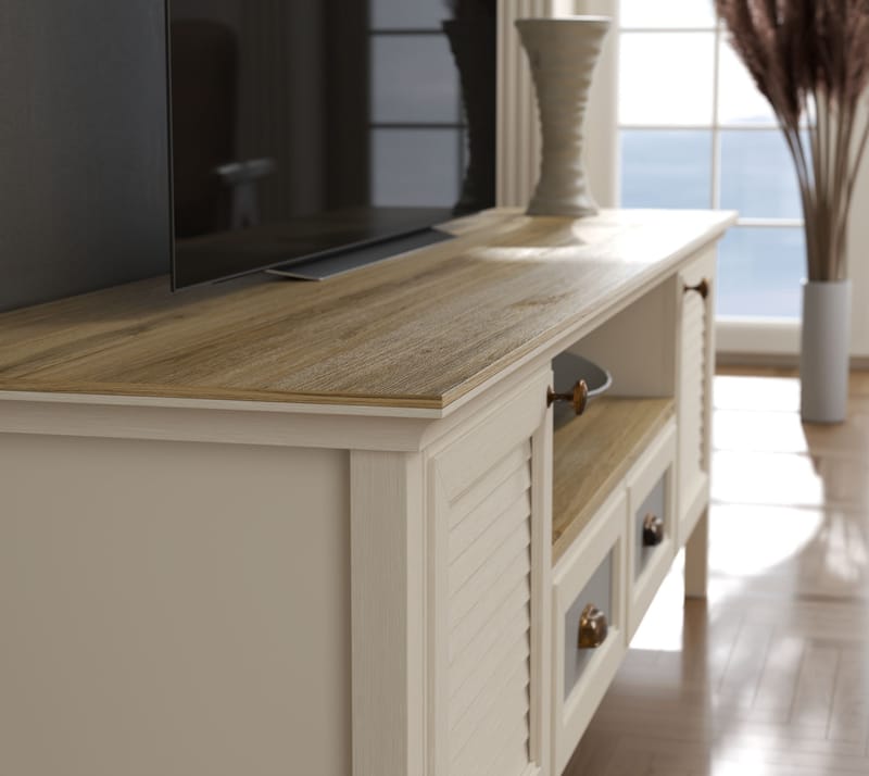 Lopira TV-benk 180 cm - Krem, eik, grå - Møbler - Mediamøbel & tv møbel - Mediestativ & veggfeste