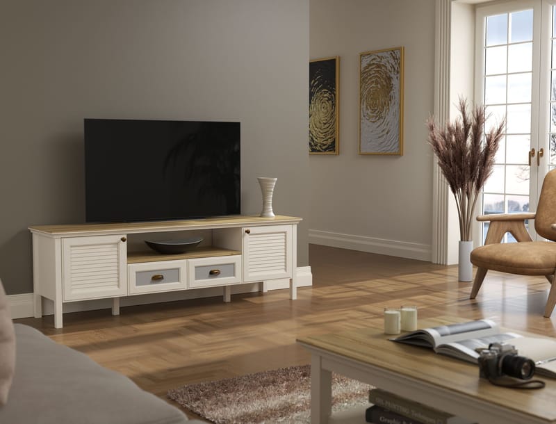 Lopira TV-benk 180 cm - Krem, eik, grå - Møbler - Mediamøbel & tv møbel - Mediestativ & veggfeste