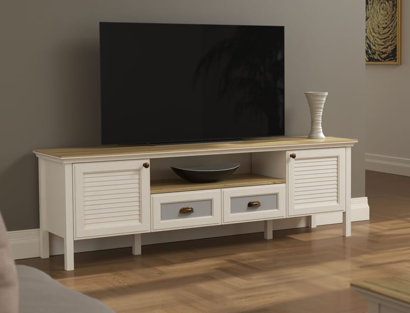 Lopira TV-benk 180 cm - Krem, eik, grå - Møbler - Mediamøbel & tv møbel - Mediestativ & veggfeste