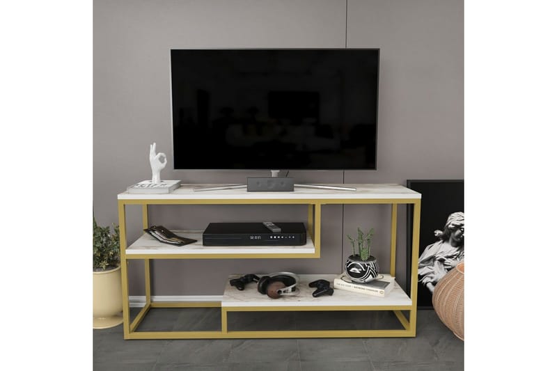 Lorin Gulvstående TV-benk 120 cm med Oppbevaring i Malt Tre - Hvit - Møbler - Mediamøbel & tv møbel - TV-benk & mediabenk