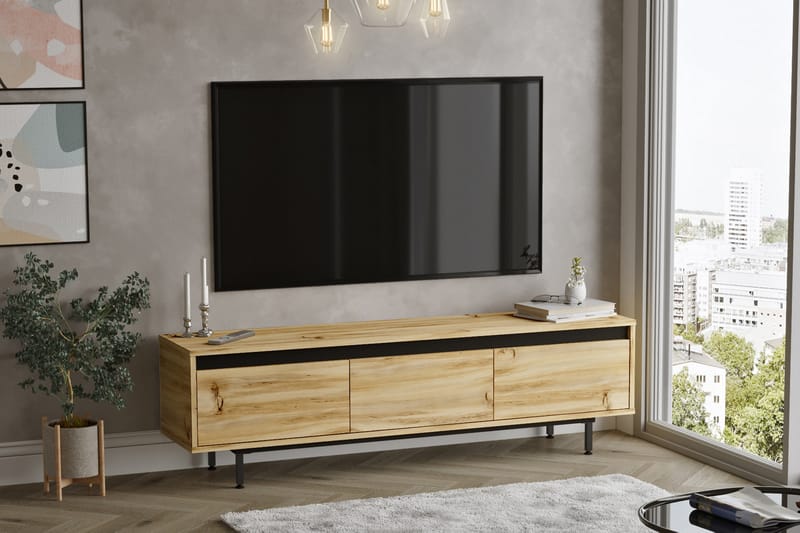 Lozyno Tv-benk 160 cm - Natur/Svart - TV-benk & mediabenk