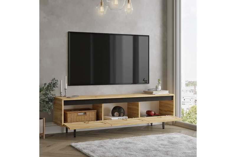 Lozyno Tv-benk 160 cm - Natur/Svart - TV-benk & mediabenk