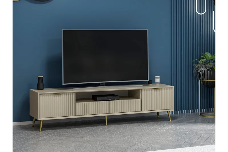 Luxe Gulvstående TV-benk 180 cm med Oppbevaring i Eik - Beige - Møbler - Mediamøbel & tv møbel - TV-benk & mediabenk