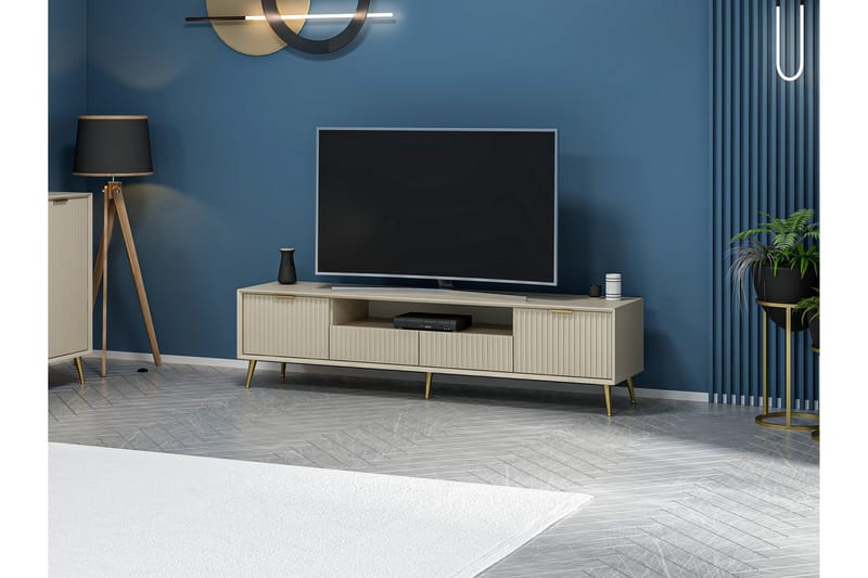 Luxe Gulvstående TV-benk 180 cm med Oppbevaring i Eik - Beige - Møbler - Mediamøbel & tv møbel - TV-benk & mediabenk