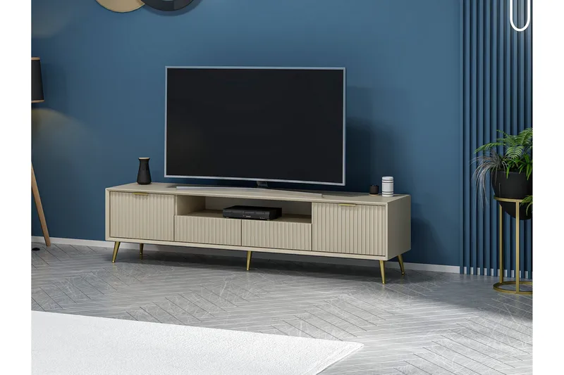 Luxe Gulvstående TV-benk 180 cm med Oppbevaring i Eik - Beige - Møbler - Mediamøbel & tv møbel - TV-benk & mediabenk