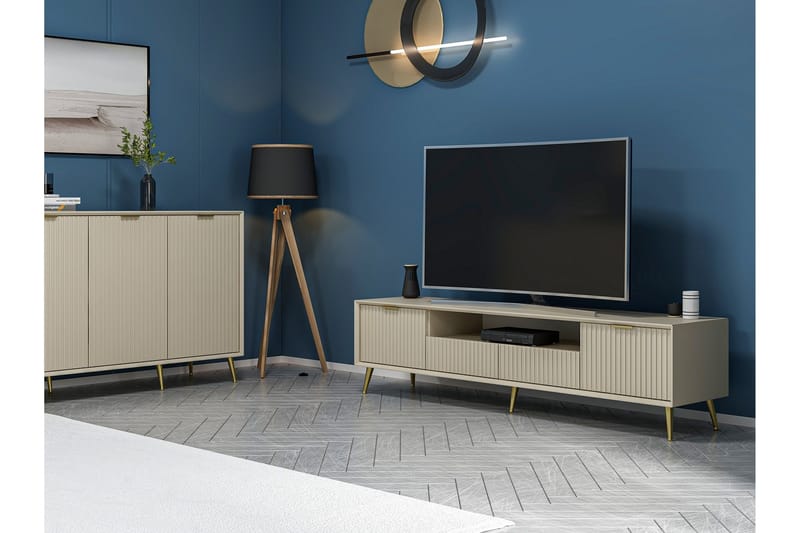 Luxe Gulvstående TV-benk 180 cm med Oppbevaring i Eik - Beige - Møbler - Mediamøbel & tv møbel - TV-benk & mediabenk