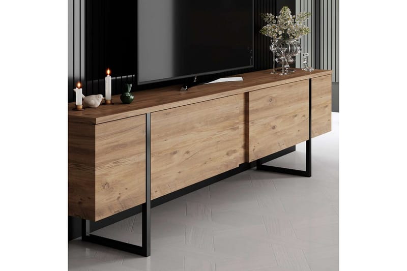 Luxe Gulvstående TV-benk 180 cm med Oppbevaring i Furu - Beige - Møbler - Mediamøbel & tv møbel - TV-benk & mediabenk