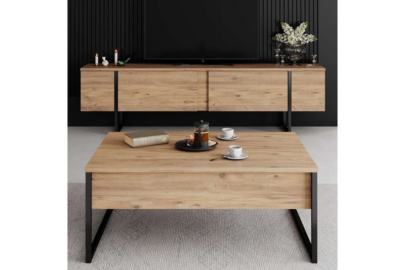 Luxe Gulvstående TV-benk 180 cm med Oppbevaring i Furu - Beige - Møbler - Mediamøbel & tv møbel - TV-benk & mediabenk