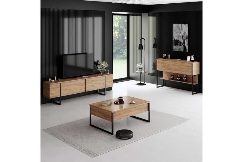Luxe Gulvstående TV-benk 180 cm med Oppbevaring i Furu - Beige - Møbler - Mediamøbel & tv møbel - TV-benk & mediabenk