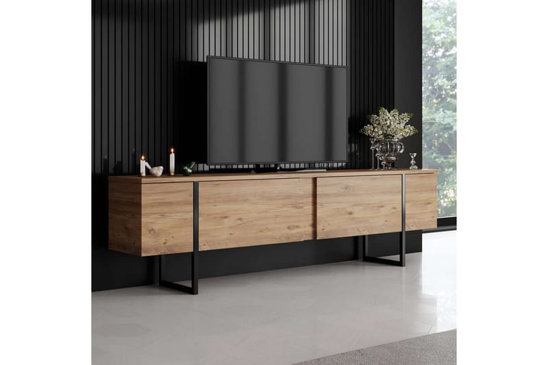 Luxe Gulvstående TV-benk 180 cm med Oppbevaring i Furu - Beige - Møbler - Mediamøbel & tv møbel - TV-benk & mediabenk