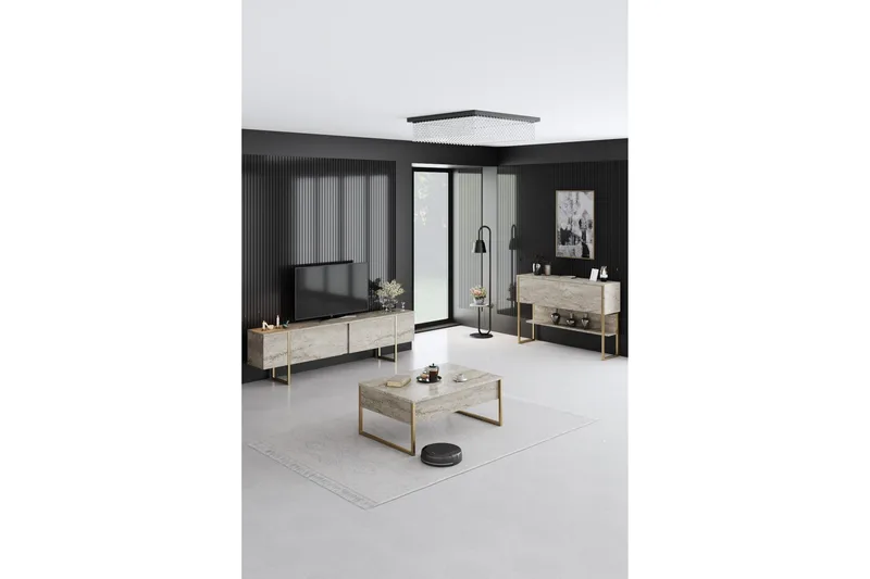 Luxe TV-benk 180 cm - Beige/Gull - Møbler - Mediamøbel & tv møbel - TV-benk & mediabenk