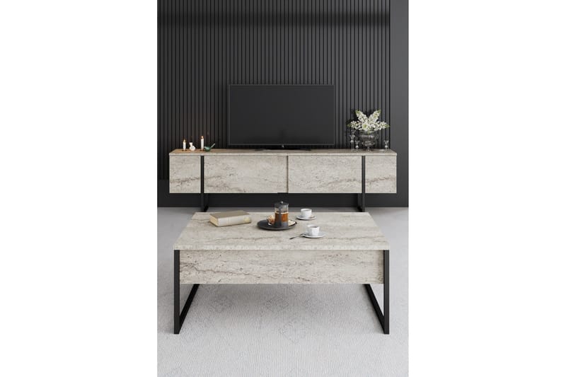 Luxe TV-benk 180 cm - Beige/Svart - Møbler - Mediamøbel & tv møbel - TV-benk & mediabenk