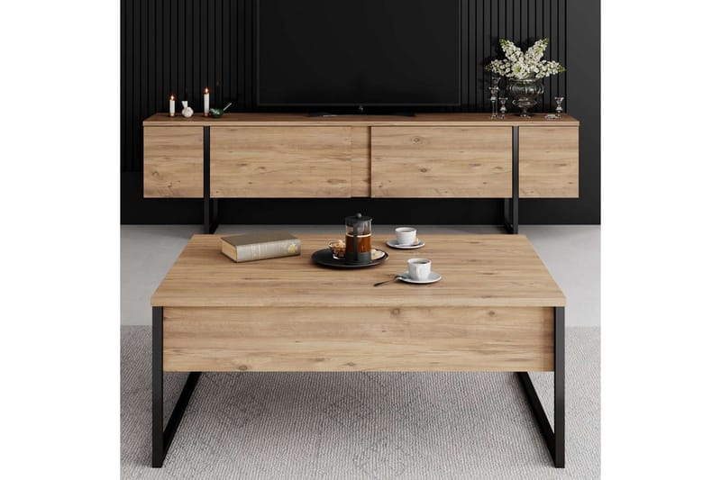 Luxe TV-benk 180 cm - Natur/Sort - Møbler - Mediamøbel & tv møbel - TV-benk & mediabenk