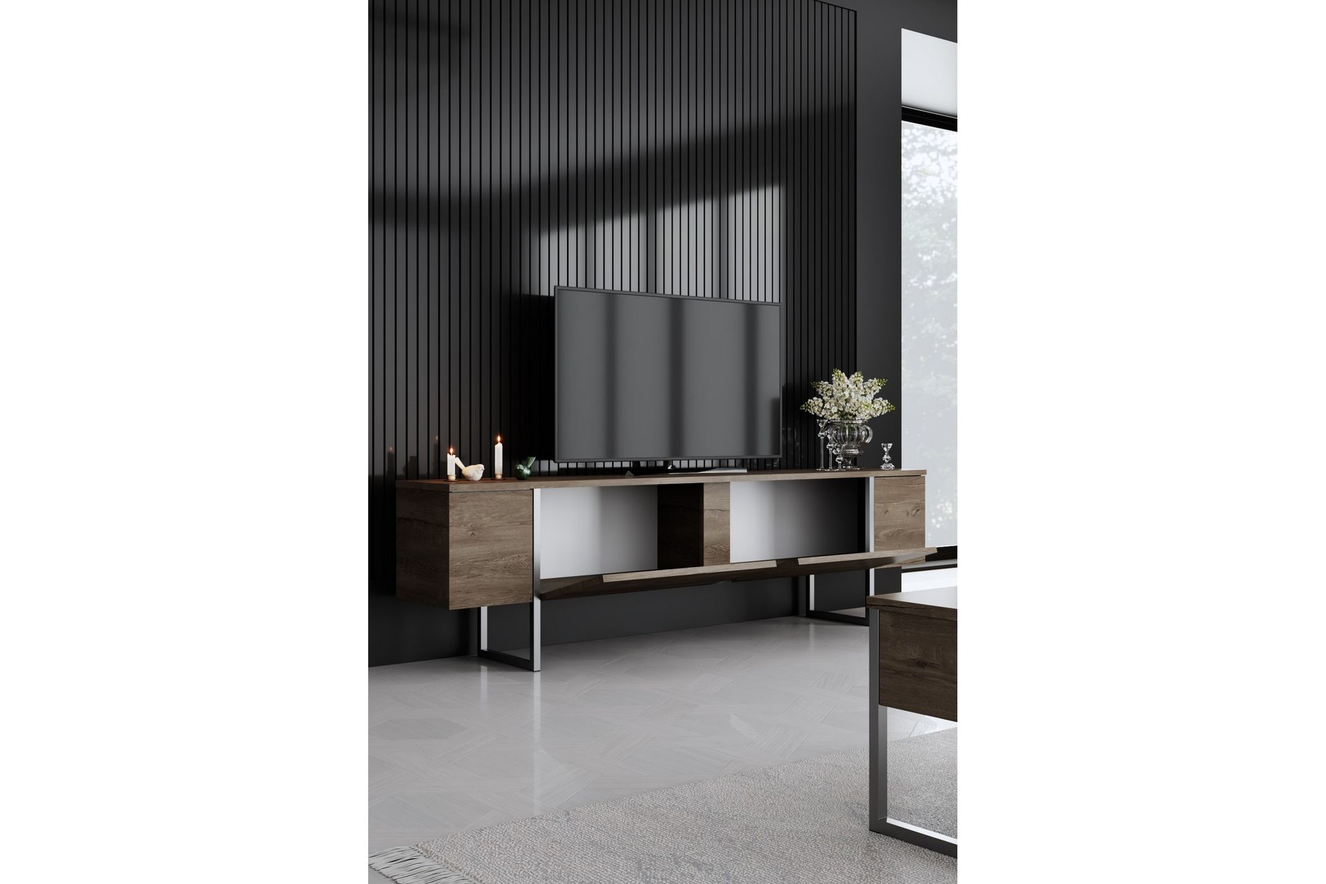 Luxe TV-benk 180 cm - Valnøtt/Sølv - Møbler - Mediamøbel & tv møbel - TV-benk & mediabenk