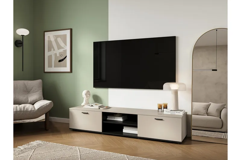 Lyrosen Gulvstående TV-benk 180 cm med Oppbevaring i Malt Tre - Beige - Møbler - Mediamøbel & tv møbel - TV-benk & mediabenk