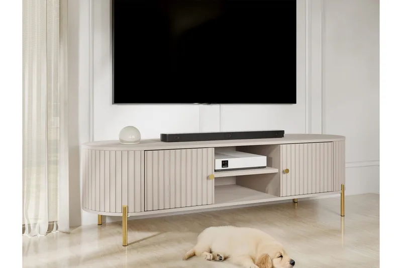 Maggio Gulvstående TV-benk 175 cm med Oppbevaring i Malt Tre - Beige - Møbler - Mediamøbel & tv møbel - TV-benk & mediabenk