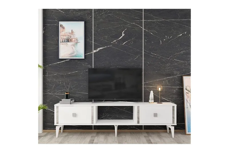 Male TV-benk 150 cm - Hvit/Sølv - Møbler - Mediamøbel & tv møbel - TV-benk & mediabenk