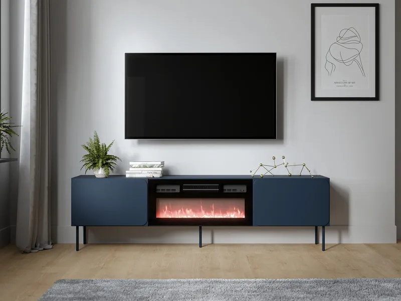 Marros TV-benk 200 cm med Elektrisk Peis - Blå - Møbler - Mediamøbel & tv møbel - TV-benk & mediabenk