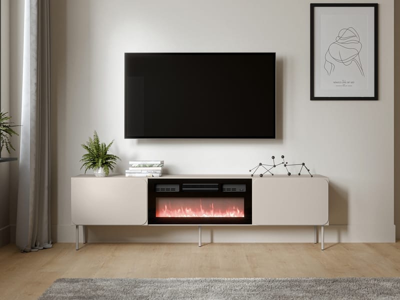 Marros TV-benk 200 cm med Elektrisk Peis - Beige - Møbler - Mediamøbel & tv møbel - TV-benk & mediabenk