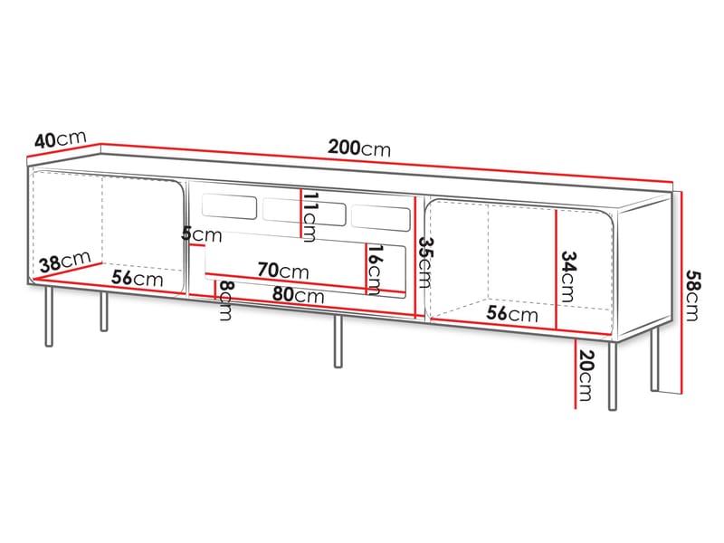 Marros TV-benk 200 cm med Elektrisk Peis - Toskansk rød - Møbler - Mediamøbel & tv møbel - TV-skap